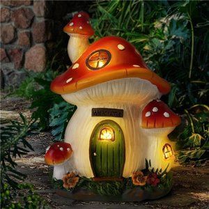 Mushroom House Garden Statue -  Solar Light Powered Yard Decoration